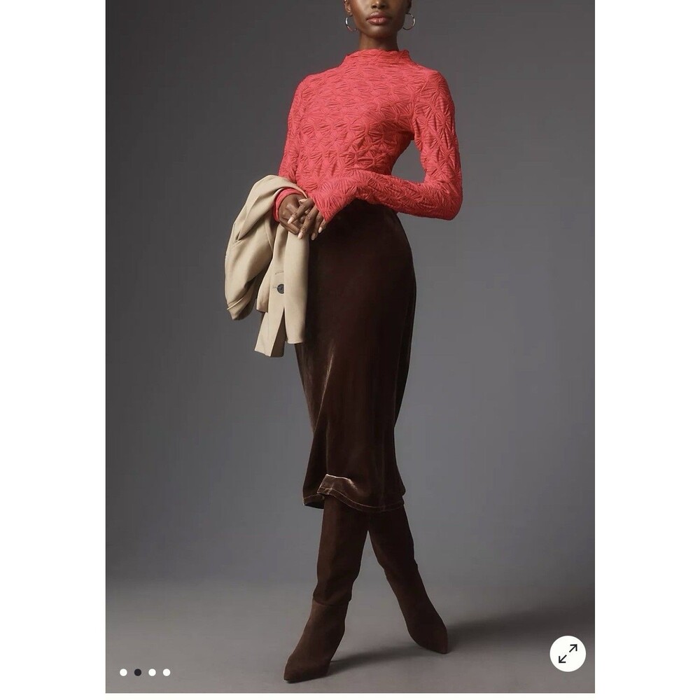 By Anthropologie Long-Sleeve Mock-Neck Textured Top Small Party Retro Preppy